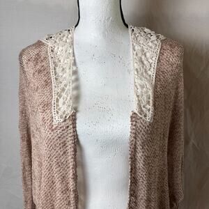 Coco + Jameson Open Weave Cardigan Sweater Taupe Women's Sz. L Boho Hippie